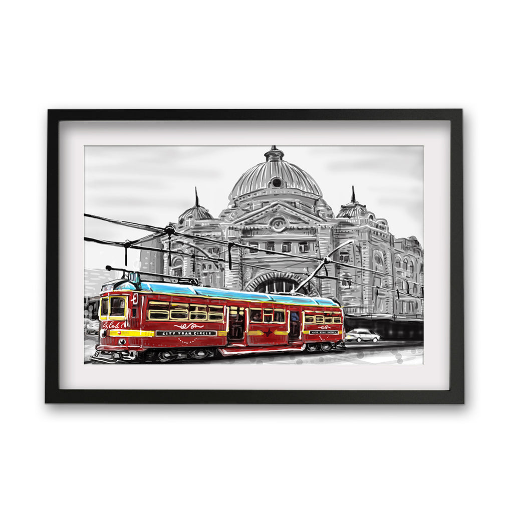 Print (Iconic) - Melbourne Flinders st Station with Red Tram