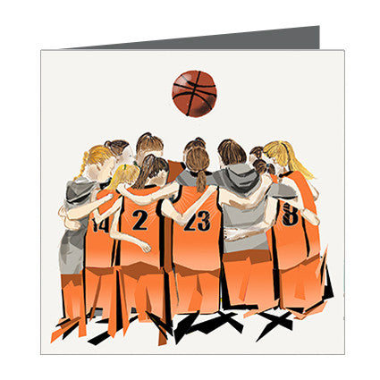 Card - Sports - Basketball Girls huddle Orange