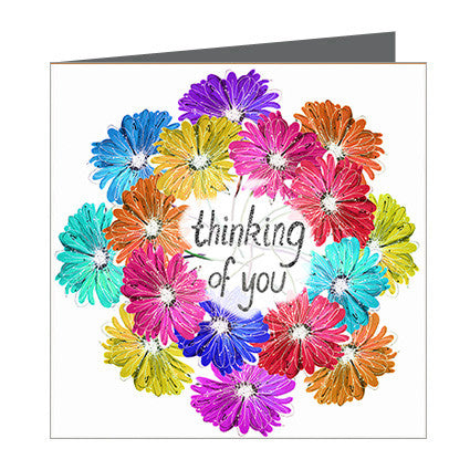 Card - Thinking of You - Ring of Coloured Gerbras