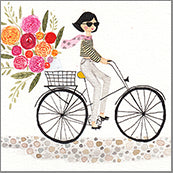 Small Cards (Pack of 10) - Bike with Girl and Blooms