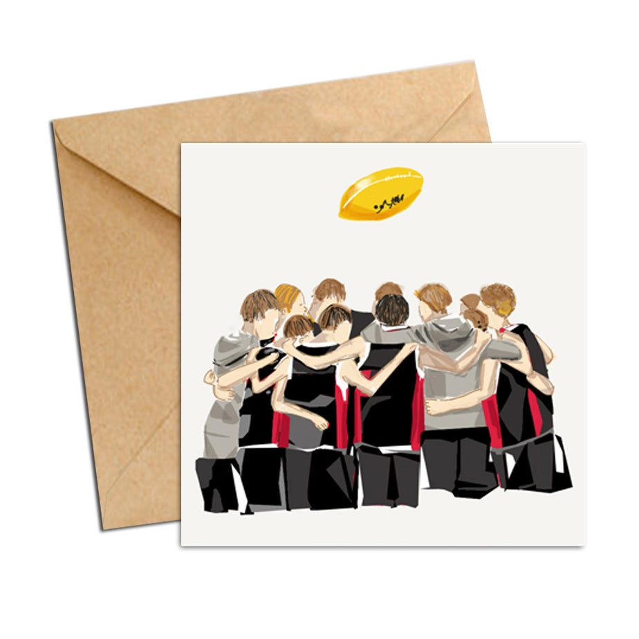 Card - AFL  - Football huddle Black and Red