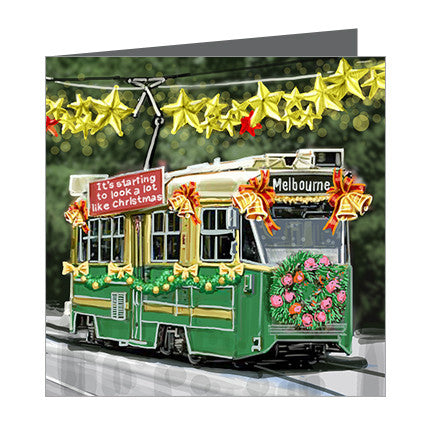 Card - Xmas Iconic Melbourne Tram Green