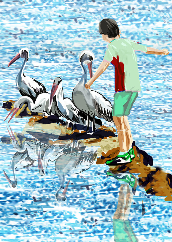 Print (Iconic) - Coastal Pelicans and Boy